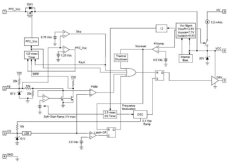 图2 NCP1230控制IC的内部等效电路