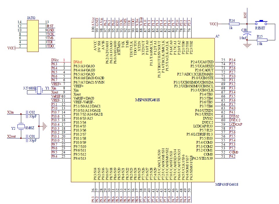 图 3-2 MSP430FG4618 系统电路图