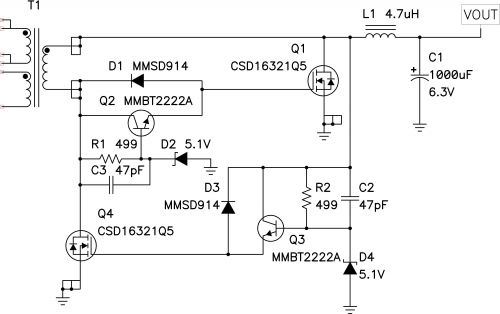 图 2 D2 和 D4 限制了该同步正向驱动器中正栅极电压