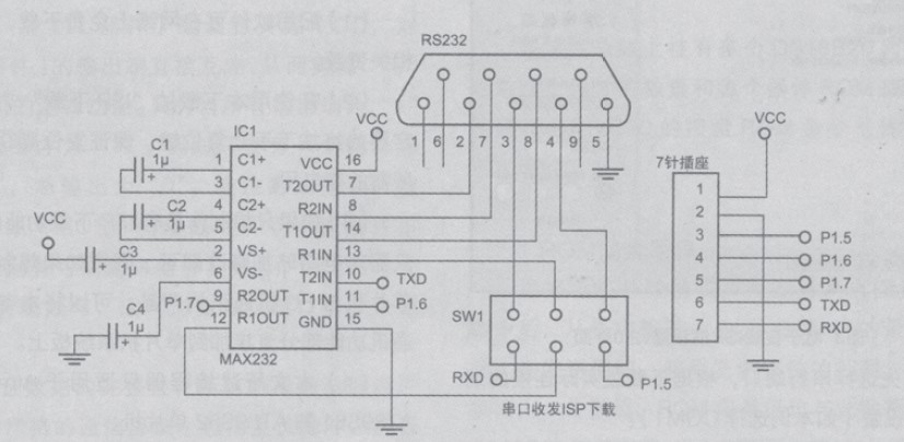 图1 具有ISP与串口通讯功能的线的电路