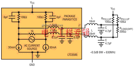 图1:用于带宽扩展的基带输出等效电路 （采用L = 18nH和C = 4.7pF）