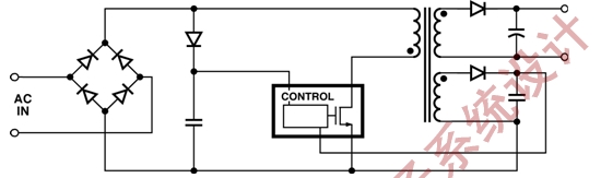 图1:使用集成式PFC和CC转换器的单级LED驱动器。