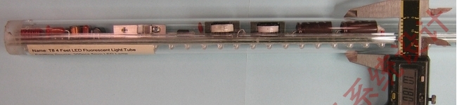 图5:安装到T8灯管内的LED驱动器。