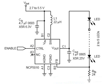 电荷泵和电感LED驱动器电路图