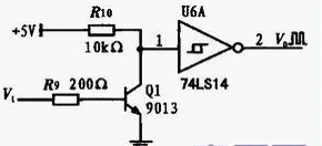 三极管9013和施密特触发器74LS14构成的放大整形电路