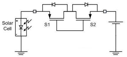 显示背靠背式电源开关的太阳能板型充电器原理图