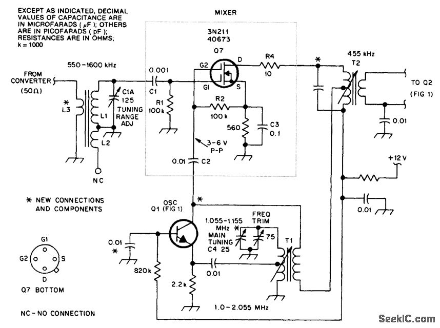 用于调幅接收器的场效应管混频振荡器电路图