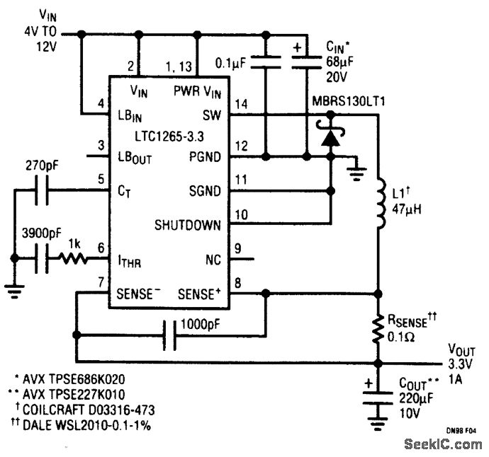 3.3V和1A表面安装调节器电路