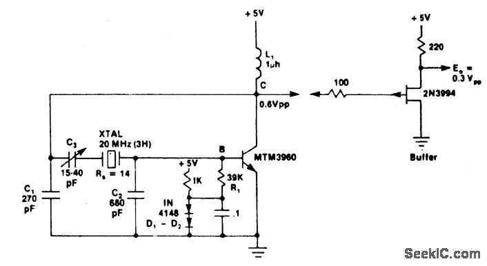 皮尔斯谐波振荡器电路（20MHz）