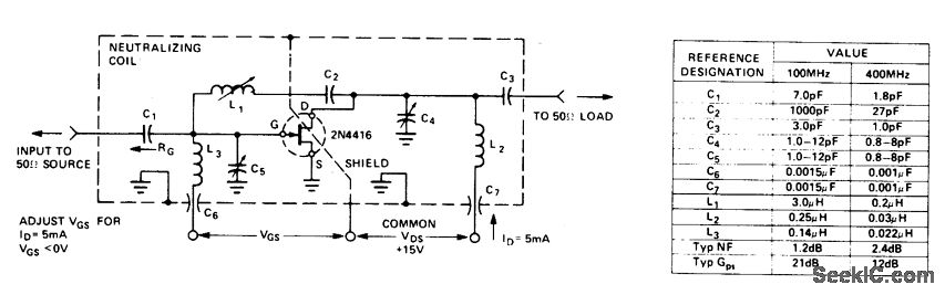 100兆赫和400兆赫中立共源放大器电路
