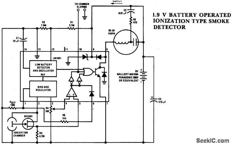 1.9V电池操作型烟探测器电路