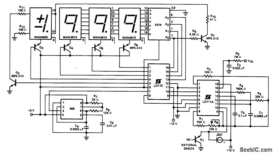 3-1/2数字式电压表（±200.0 mV）共阳极显示器电路