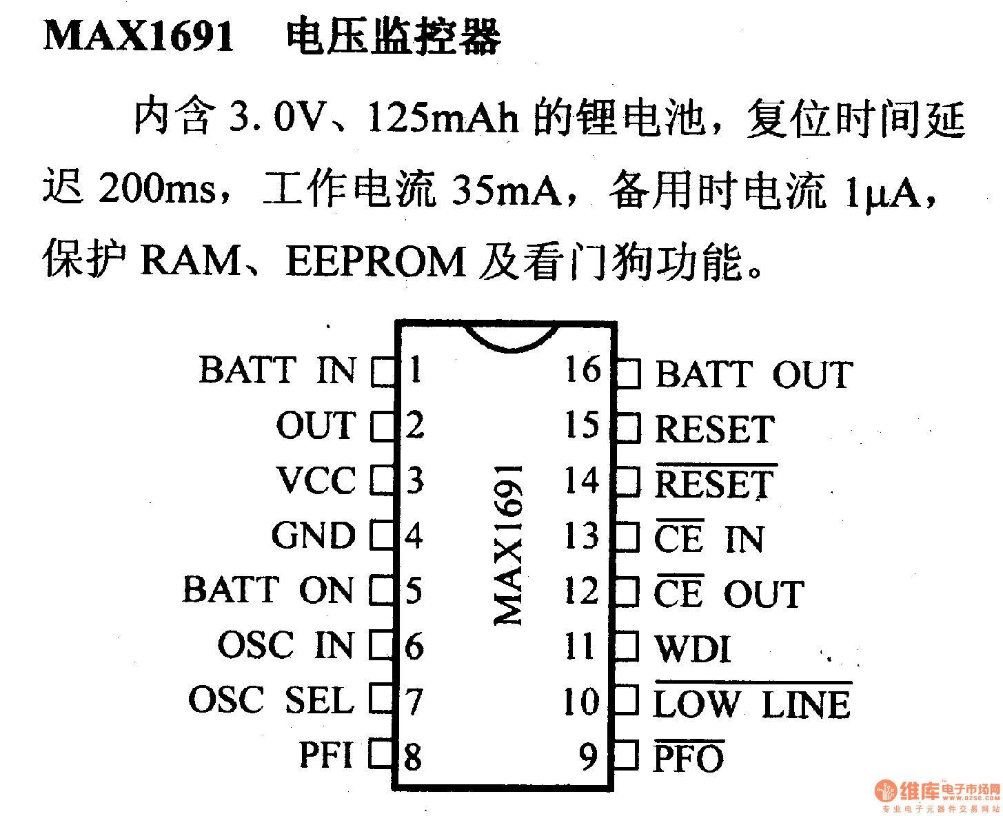 调压器.DC-DC电路和电源监视器引脚及主要特性 MAX1691
