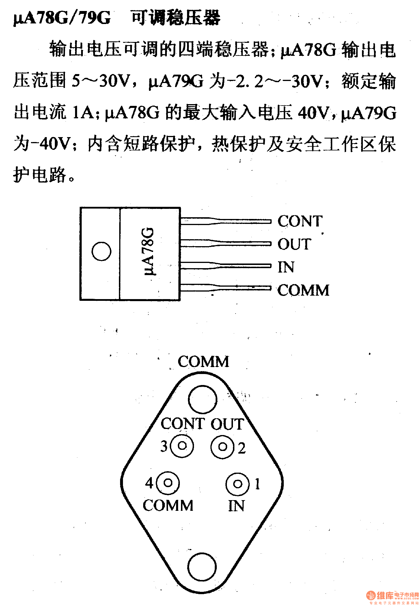 调压器.DC-DC电路和电源监视器引脚及主要特性 μA78G/79G 稳压器系列