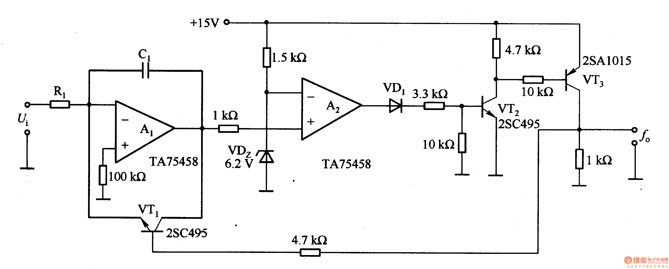 1-13    由两个运放等构成的电压/频率转换电路