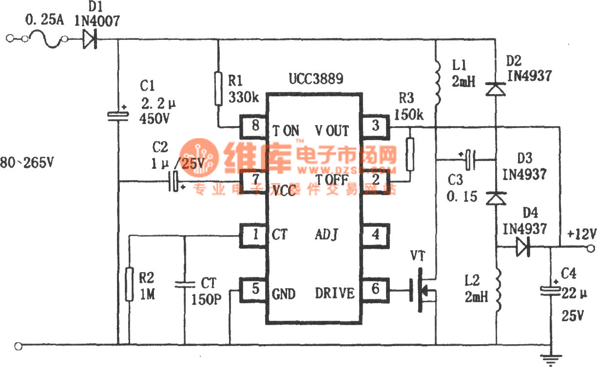 UCC3889组成的非隔离12V直流稳压电源 2007-7-12