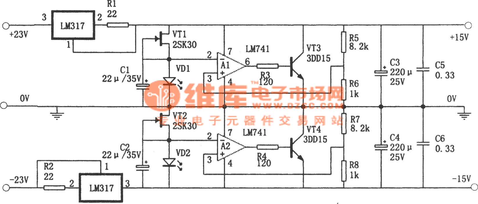 LM317构成的恒流并联稳压电源