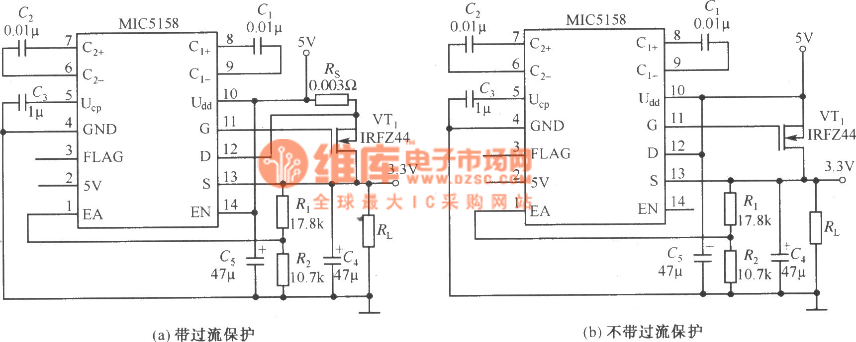 MIC5158构成的外围电路简单的5V输入、3.3V／10A输出的线性稳压器电路 2007