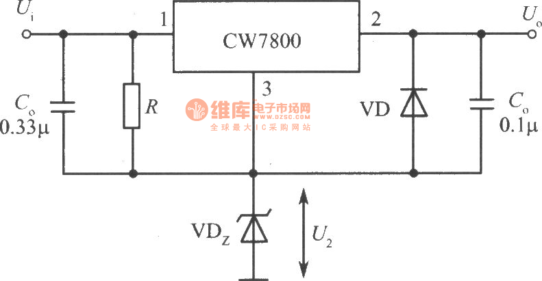 CW7800构成的集成稳压器的升压电路之二