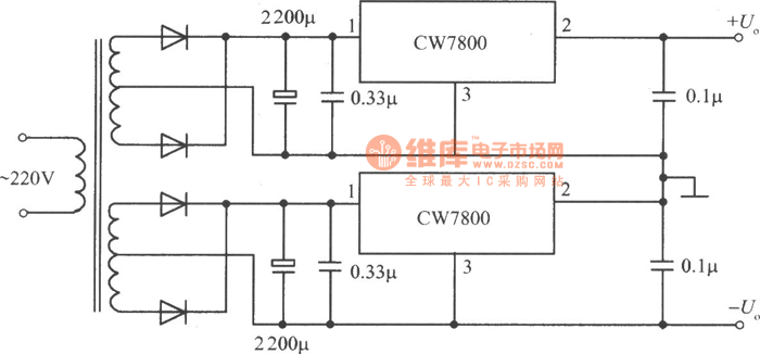 CW7800构成高输入电压的集成稳压电源电路之二