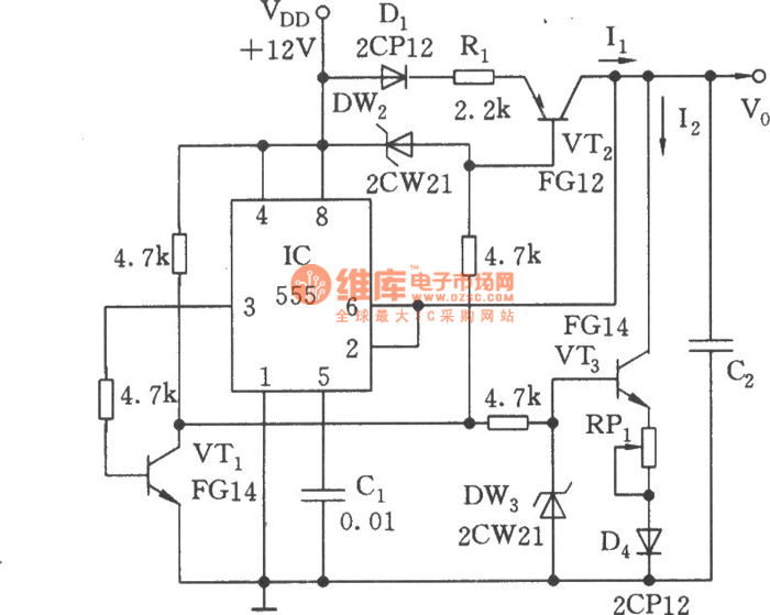 可调节的对称三角波发生器电路(555)