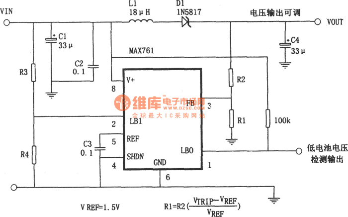 MAX761构成的可调输出升压电源