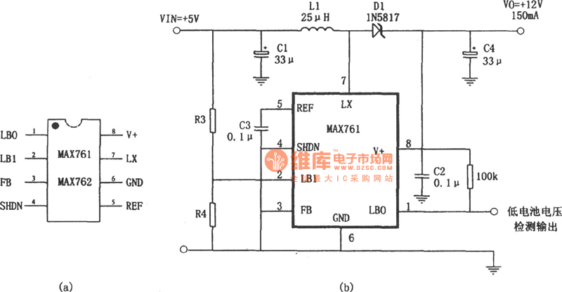 +5V→+12V升压电源(MAX761)