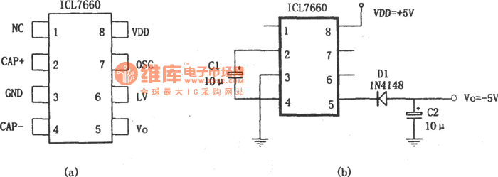 外部只需2只电容即可工作的极性变换电源(ICL7660)