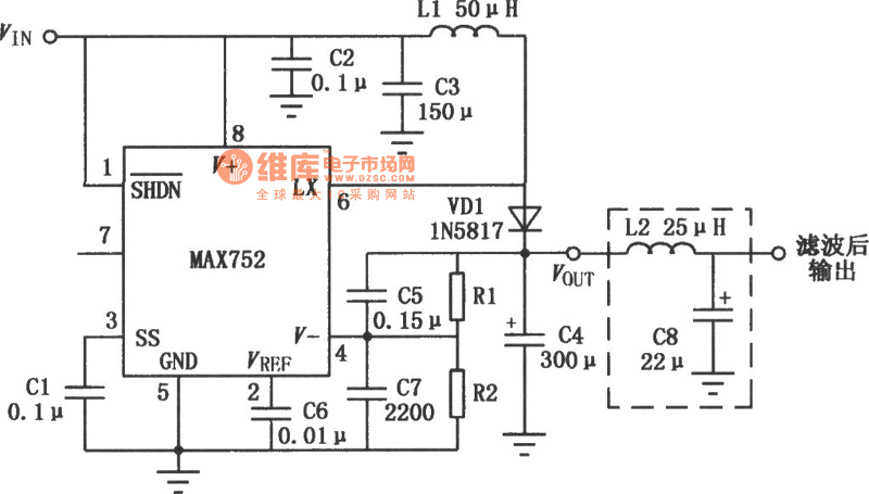 MAX752升压开关型DC-DC变换器的典型应用电路