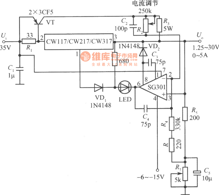 CW117／CW217／CW317构成的恒压／恒流电源的原理图