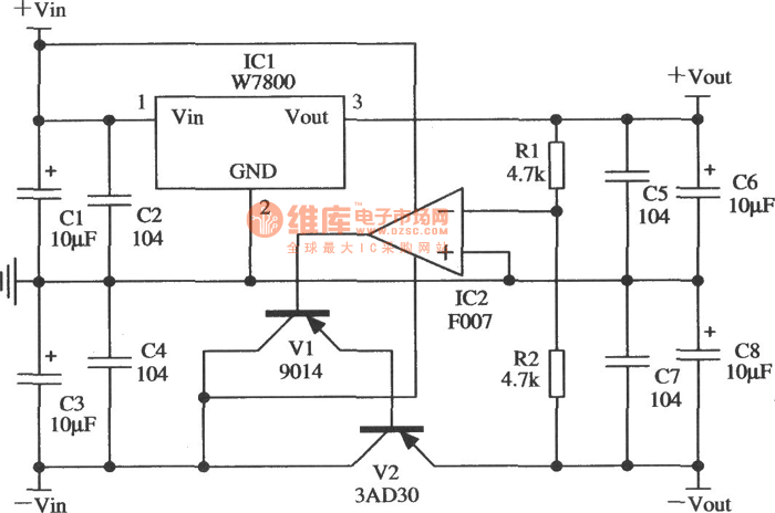 由W7800构成的跟踪式稳压电源的应用电路
