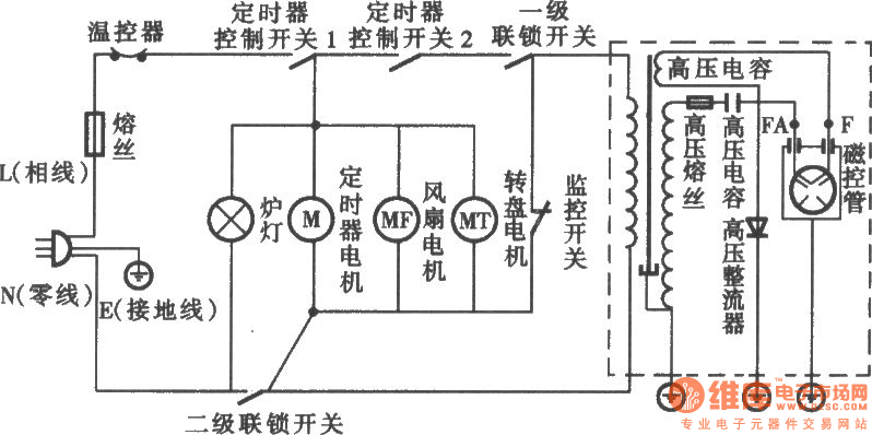 微波炉电容接线图片