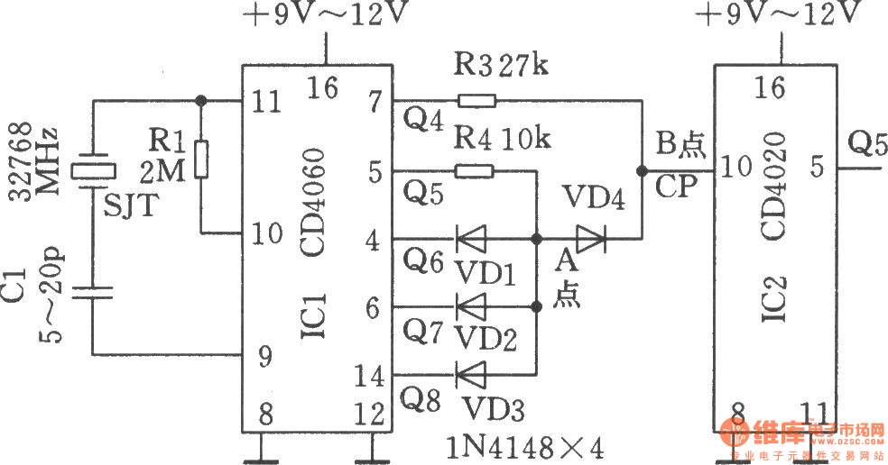用32768Hz晶体SJT组成的时基电路产生60Hz信号