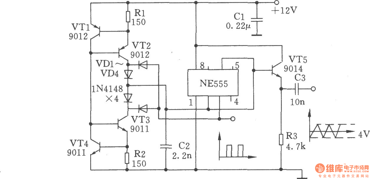 用NE555装制的三角波、方波发生器