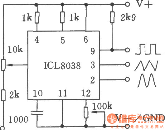 单片精密函数发生器ICL8038应用电路三