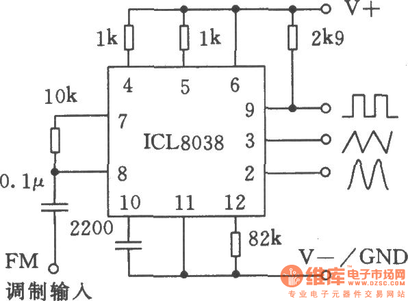 单片精密函数发生器ICL8038应用电路一