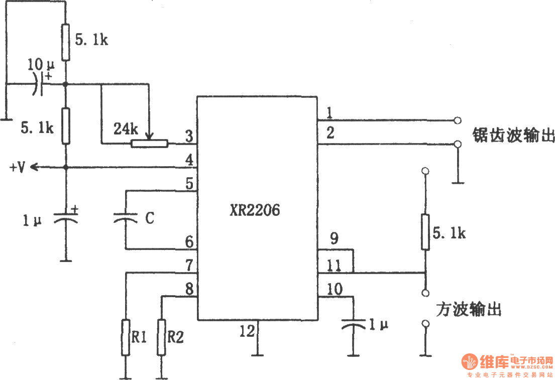 XR2206构成的方波和锯齿波振荡器