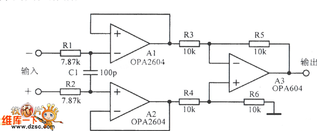 经典的带低通滤波器的差动放大电路图