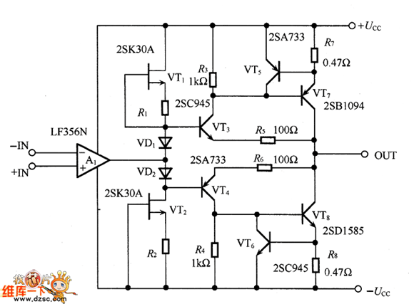 输出±1A电流的功率放大器