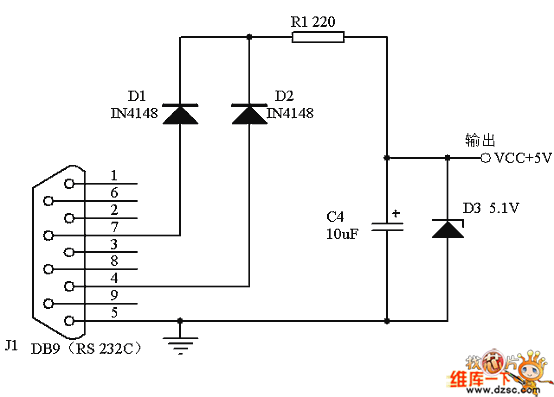 RS232串口取电电路图