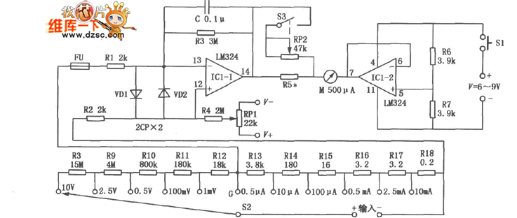 教学中常用的大型演示电表电路图