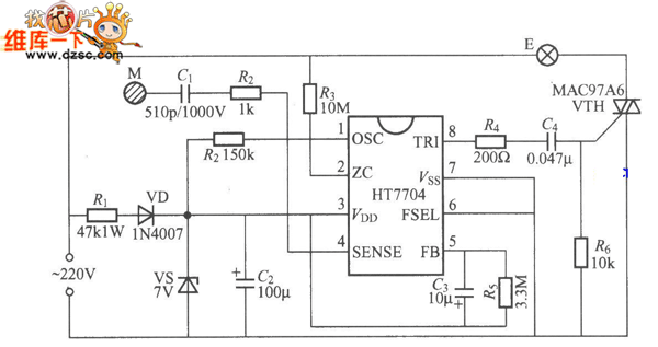 HT7704触摸式步进调光灯电路图