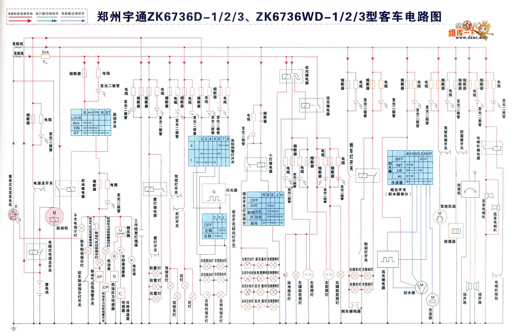 郑州宇通ZK6736D-1、2、3、ZK6736WD-1、2、3型客车电路图