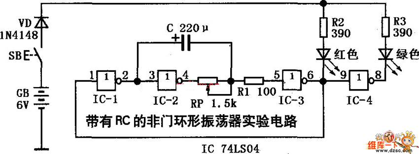 带有RC的非门环形振荡器电路图