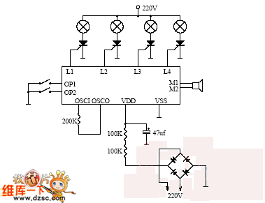 MOS-8802P两键彩灯电路图