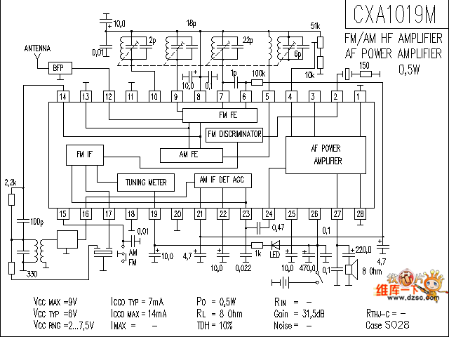 CXA1019M 音响IC电路图