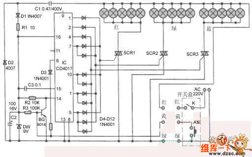 市售变色吊灯电路图