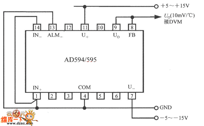 AD594构成摄氏温度计电路图