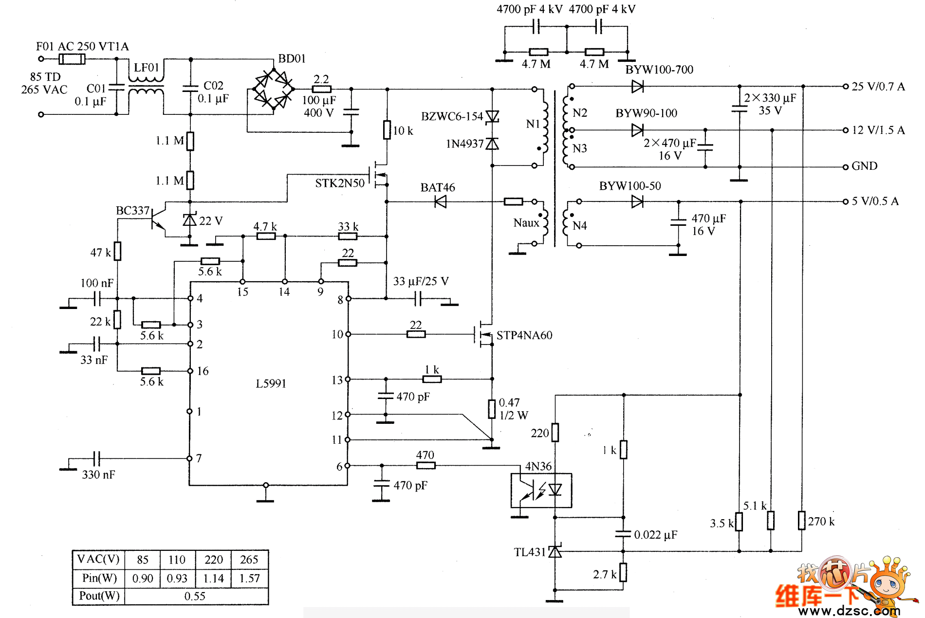L5991 40W喷墨打印机电源中的应用电路图