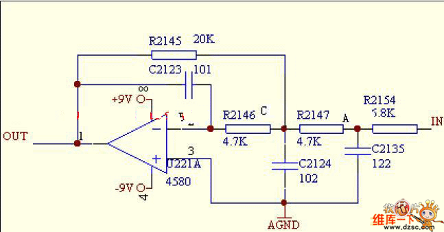 有源低通滤波器电路图